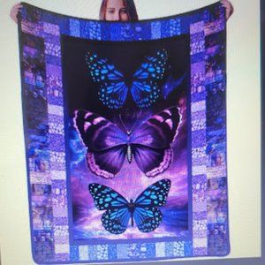 Beautiful, Extra Soft Butterfly Flannel Blanket in Purples, Blues, Pinks 59"x78"